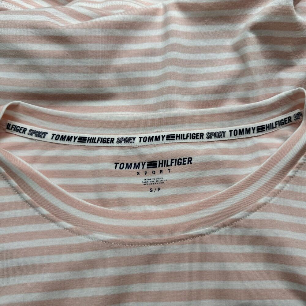 Tommy Hilfiger Sport Sz S Long Sleeve Boat Neck Banded Waistline Pink Stripe
