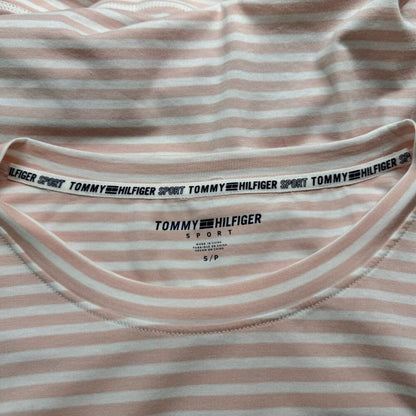 Tommy Hilfiger Sport Sz S Long Sleeve Boat Neck Banded Waistline Pink Stripe