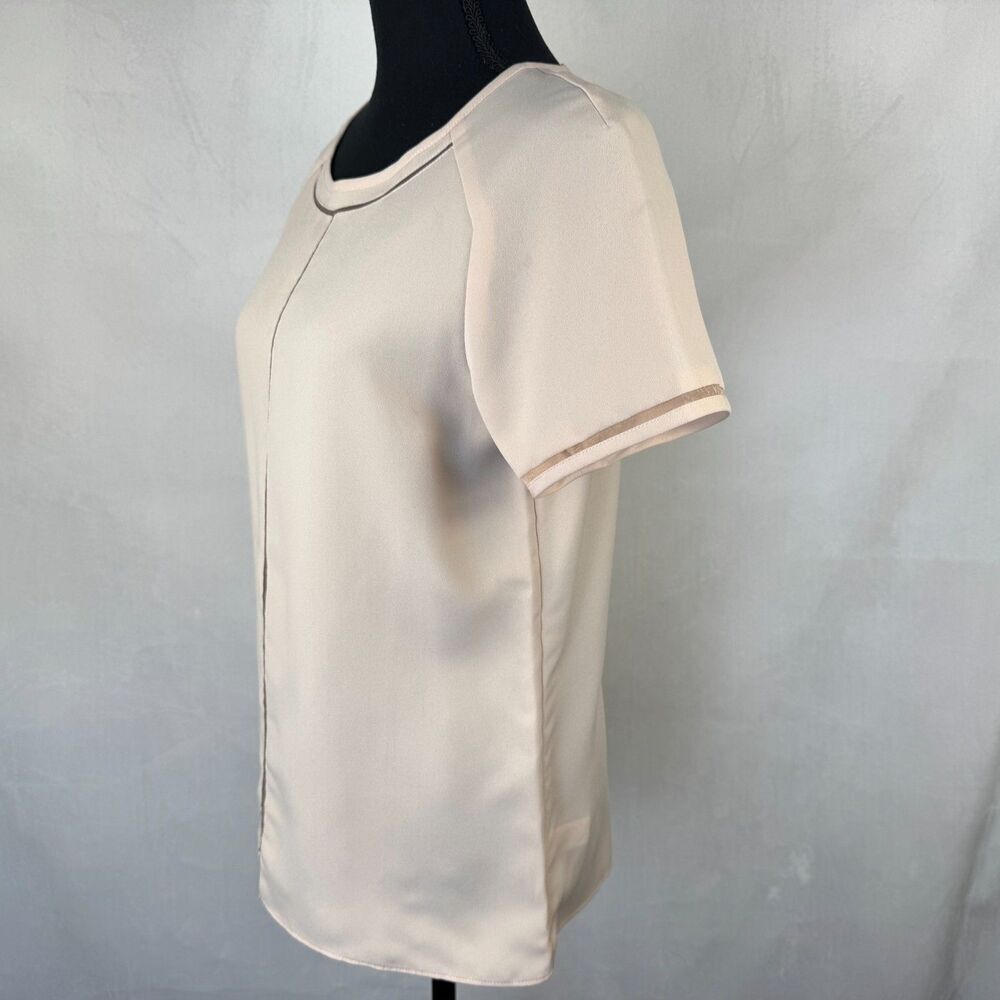 Calvin Klein Top Sz XS Dusty Peach Round Neck Short Sleeve Mesh Trim Keyhole