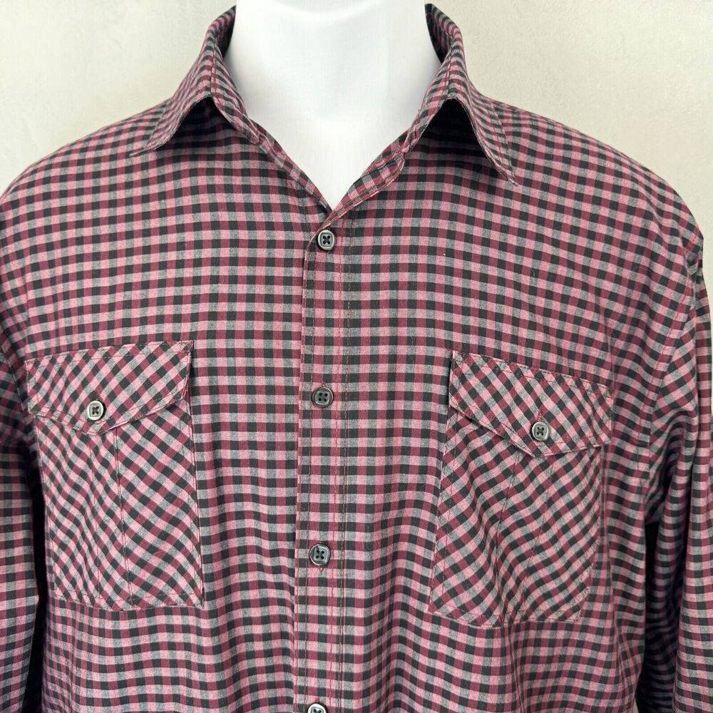 Camisa Bruno para hombre Talla M tejida suave abotonada de manga larga color burdeos, negro y gris