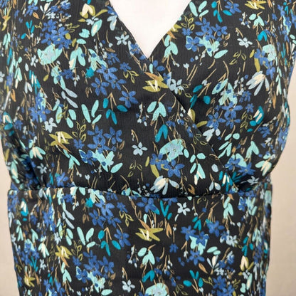 Notations Women Sz XL Faux Wrap Peplum Floral Top VNeck Sleeveless Lined