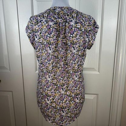 Fun2Fun Women Top Sz M Sheer Henley Sleeveless Chiffon Floral Print Multicolor