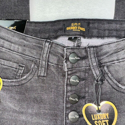 Skinny Fries Jeans Sz 9 Black Distressed Button Fly Jeans Juniors Boho