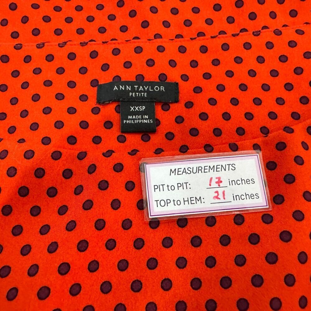 Ann Taylor Top Sz XXSP Orange Polka Dot Side Ruche and Tie Boat Neck Sleeveless