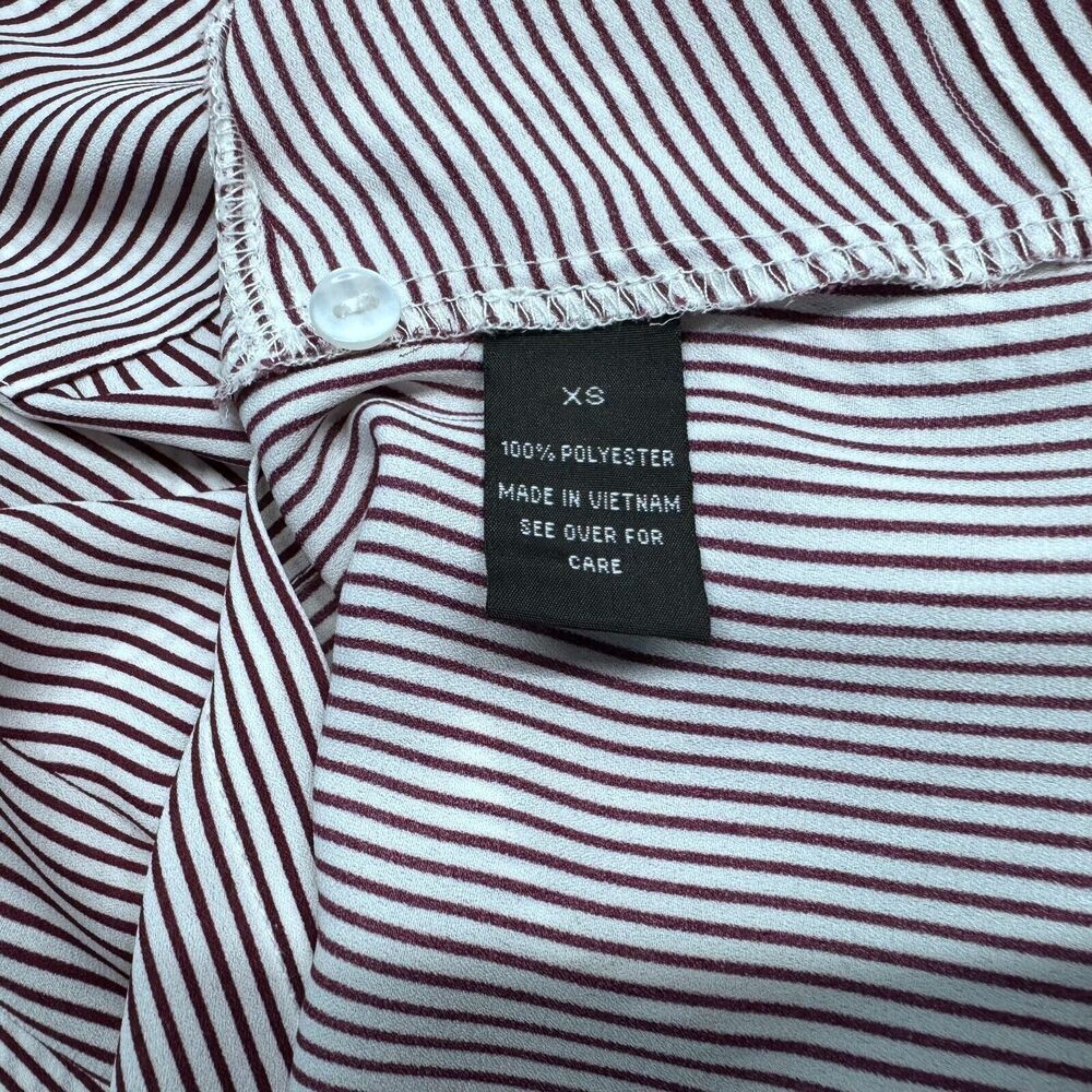 BCX Women Top XS Pink Burgundy Stripes Button Up  Twist Waist Roll Up 3/4 Sleeve