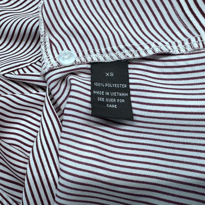 BCX Women Top XS Pink Burgundy Stripes Button Up  Twist Waist Roll Up 3/4 Sleeve