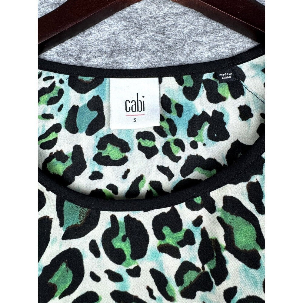 Cabi Top Green and Black Cheetah Print 2-Layered Blouse - Size Small