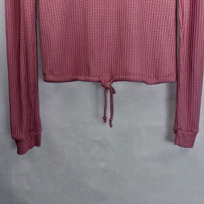 Justify Hoodie Sz S Pink Waffle Knit Dropped Shoulder Long Sleeve Elastic waist