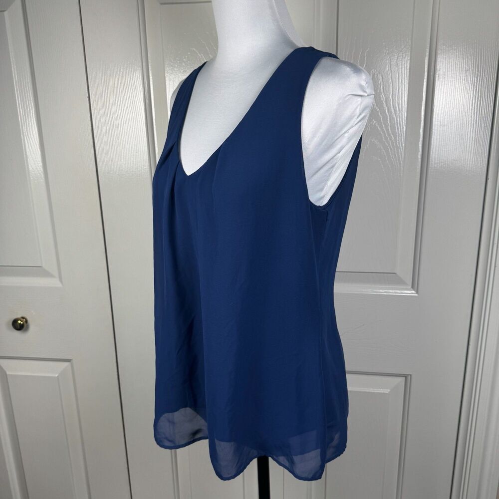 Banana Republic Women Blouse Sz S Sheer Blue Pleated VNeck Sleeveless Liner