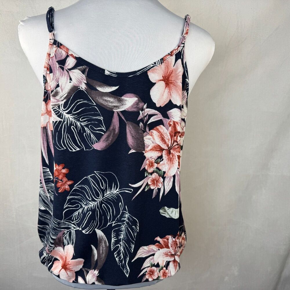 Lavish Women Sz M Navy Floral Crop Top Sleeveless Adjustable Spaghetti Straps