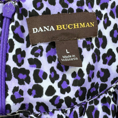 Dana Buchman Top Women Sz L Purple animal print sleeveless slight V-Neck clasp