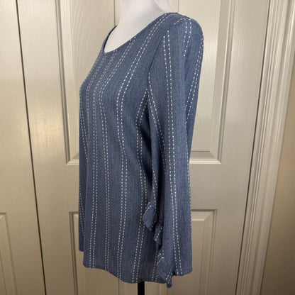 W5 Anthropologie Women Sz M Long Sleeve Blue Striped Textured Shirt Blouse