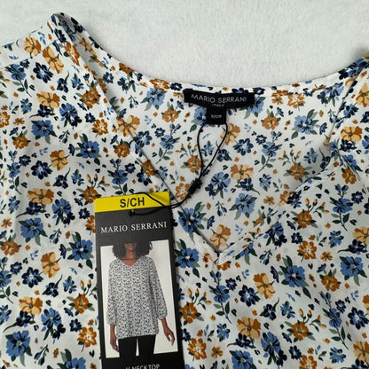Mario Serrani Women Top Sz S NWT White Floral V-Neck 3/4 Sleeve B2120