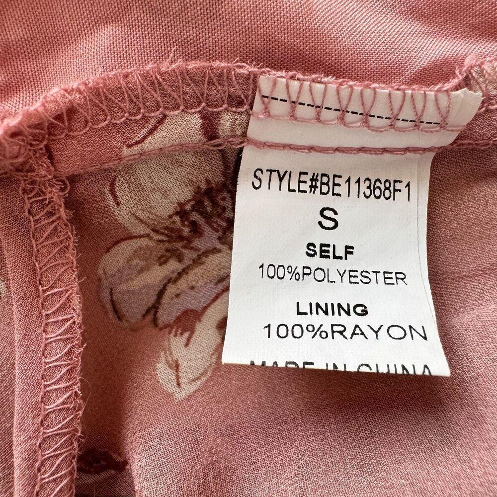 Papermoon Crop Top Sz S Pink Floral Back Tie Puff Sleeve Sweetheart neckline