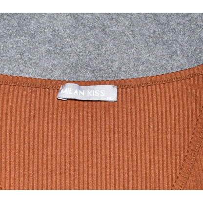 Milan Kiss Ruched Top Pullover Long Sleeves, Rust,  Ribbed Stretch - Size M