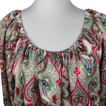 NY Collection Women's Top Sz S Sheer Ivory Paisley Print Scoop Neck 3/4 sleeve