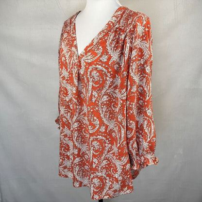 Jones New York WomenSz 1X VNeck Paisley Print 3/4 Elastic Sleeve Front Pleat