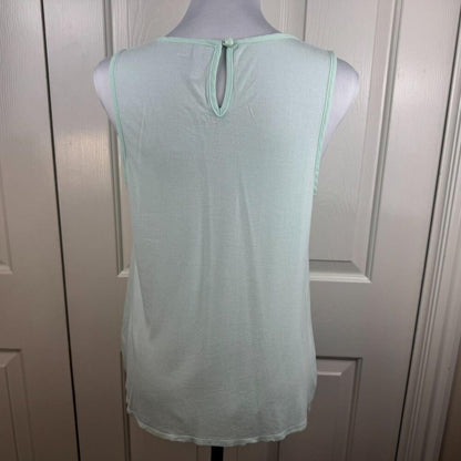 ELLE Women Top Sz M Sheer Round Neck Sleeveless Light Green Smocked Yoke