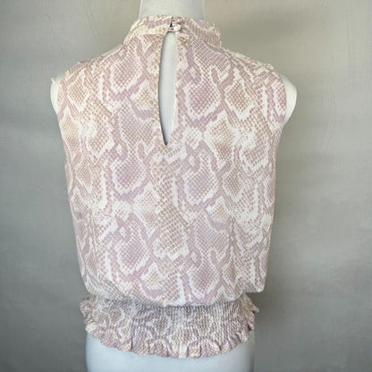 White House Black Market Top Sz 4 Pink Faux Wrap Front Tie V-Neck Elastic Waist