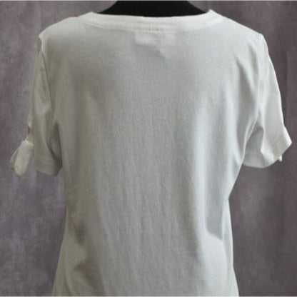 Karen Scott Women Top Sz S White Metallic Beads Tied Short Sleeves Round Neck