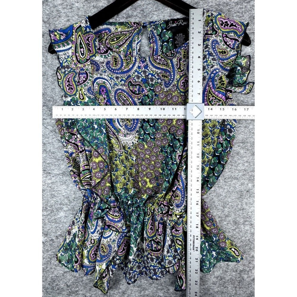 Susie Rose Women Top Multicolor Boat Neck Sheer Flutter Sleeve Size Small