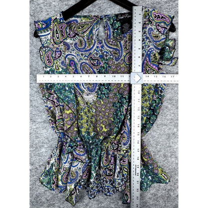 Susie Rose Women Top Multicolor Boat Neck Sheer Flutter Sleeve Size Small