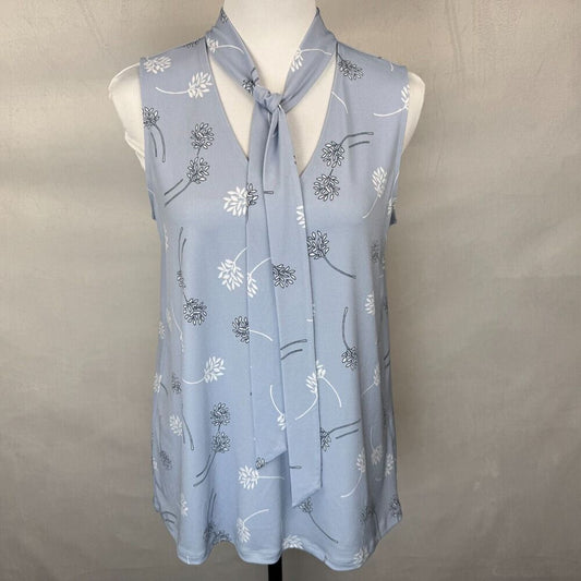Banana Republic Top Sz S Blue Floral V-Neck Stretch Sleeveless Tie Front