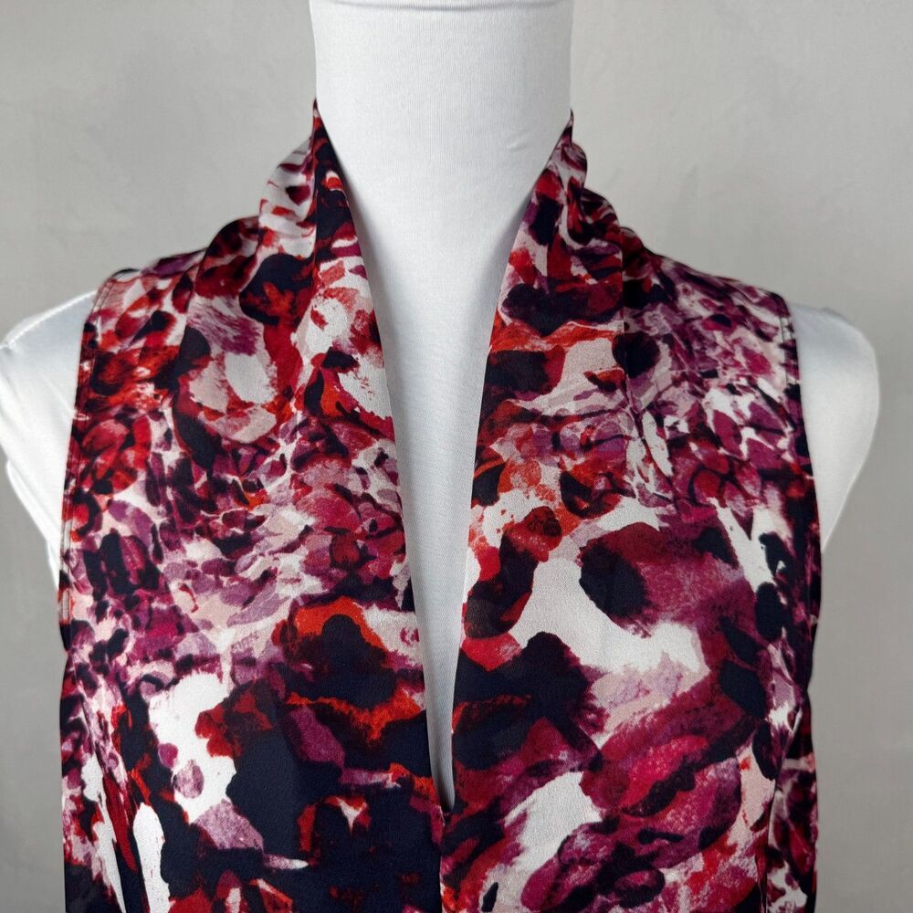 Liz Claiborne Women Blouse Sz S Sheer Multicolor Pleated Sleeveless Split Seams