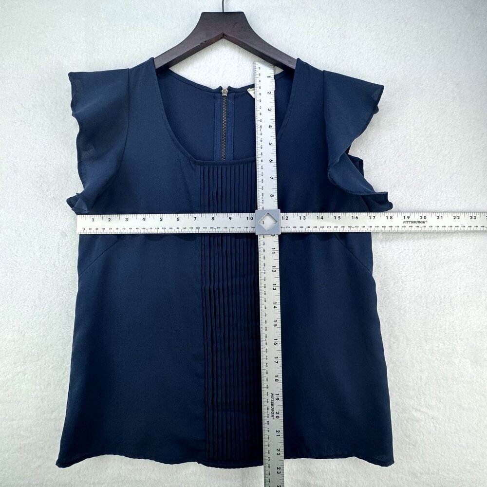Maison Jules Blouse Women Size XS Pleated Front Round Neck Cap sleeve back zip
