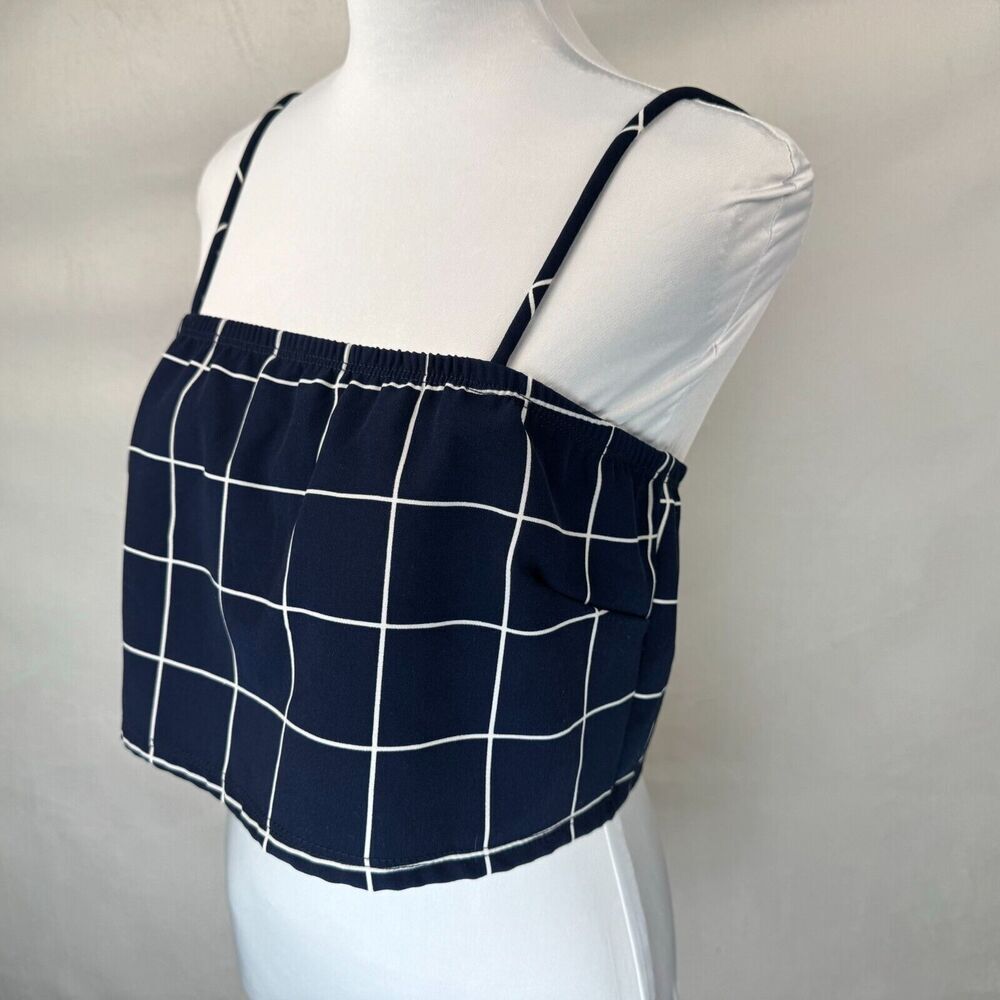 Fashion Nova Women Sz 1XL Plaid Crop Top Navy Plaid