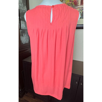 Loft Ann Taylor Top Sz S Orange Boat Neck Pleated Sleeveless Keyhole Back