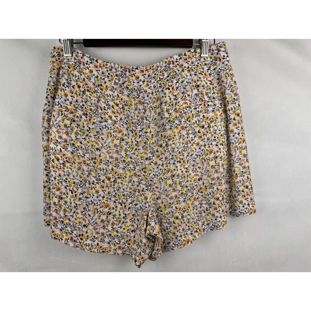 Loft Ann Taylor Short Sz 8 White with Multicolor Floral Print Pleated Flowy Zip
