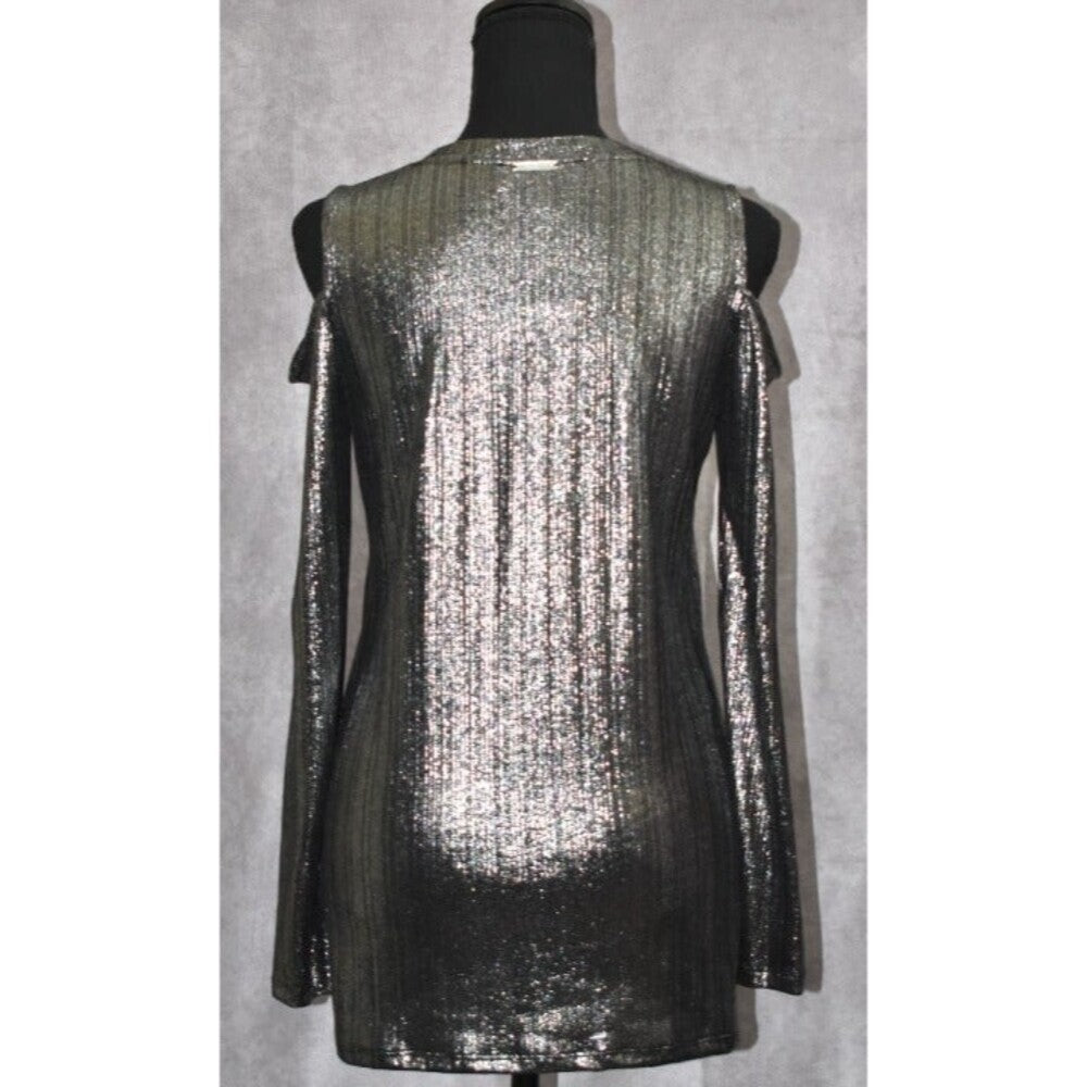 Michael Kors Women Sz Small NWT Metallic Shimmer Stretch Knit Top Short Sleeve