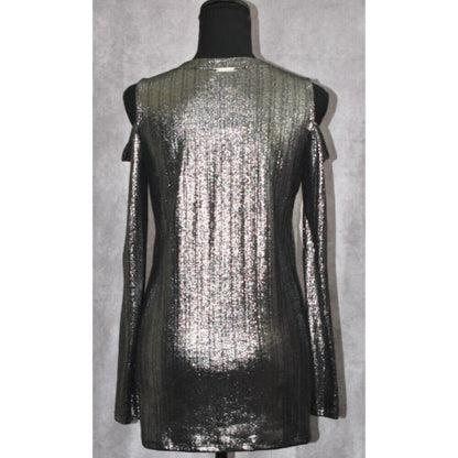 Michael Kors Women Sz Small NWT Metallic Shimmer Stretch Knit Top Short Sleeve