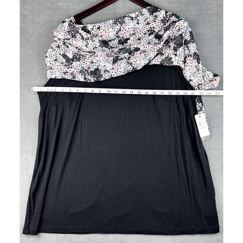 Alyx Top Plus Sz 1X Black with pink and gray Semi Sheer Layered Blouse