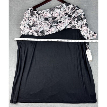 Alyx Top Plus Sz 1X Black with pink and gray Semi Sheer Layered Blouse