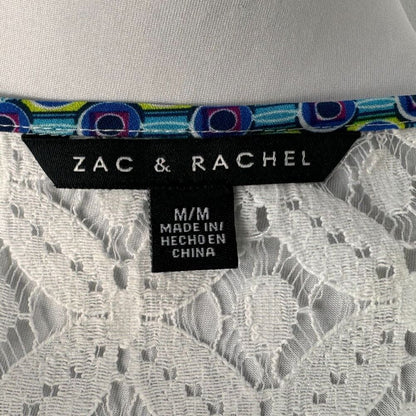 Zac & Rachel Ladies Top Sz M Multicolor with white lace round neck front tie