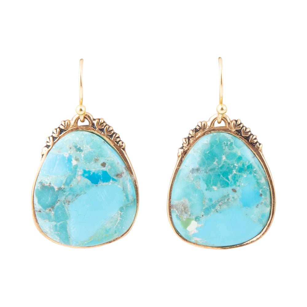 Barse Jewelry Agave Genuine Blue Turquoise Bronze Drop Earrings