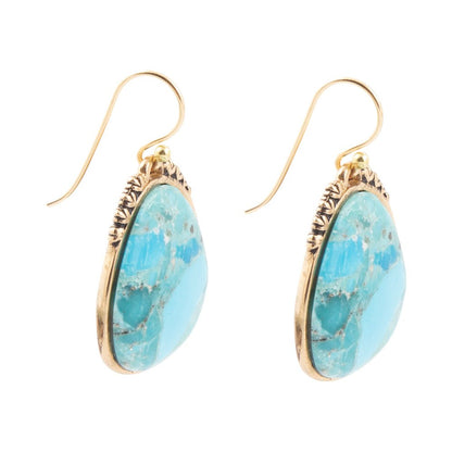 Barse Jewelry Agave Genuine Blue Turquoise Bronze Drop Earrings