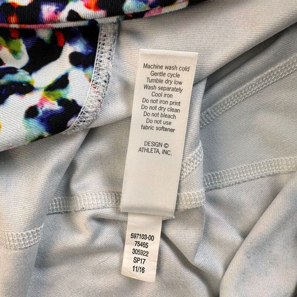 Athleta Capri Yoga Pants Sz L High Rise White and Multicolor Print
