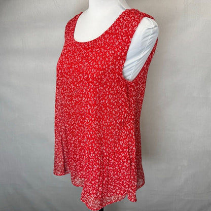 Pleione Ladies Top Sz S Accordion Swing Red White Flowers Sleeveless Lined