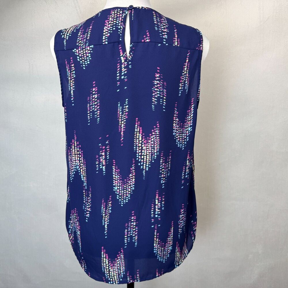Collective Concepts Ladies Sz S Blue Semi Sheer Blouse Sleeveless Keyhole Back