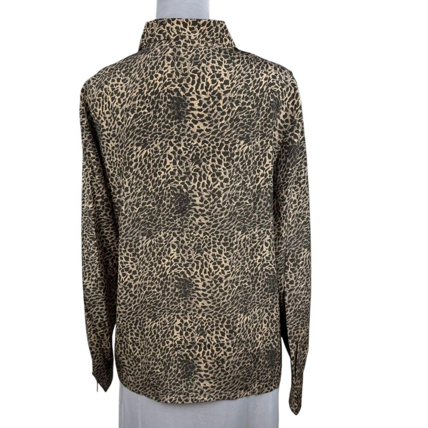 Donna Gray Women Blouse XL Silk Button Down Long Sleeve Animal Print Brown Tan