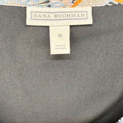 Dana Buchman Blouse Sz S Two-layered Black and multicolor back slit short sleeve
