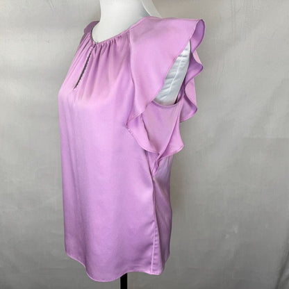 White House Black Market Women Sz XS Pink Round Neck Keyhole Flutter Sleeve