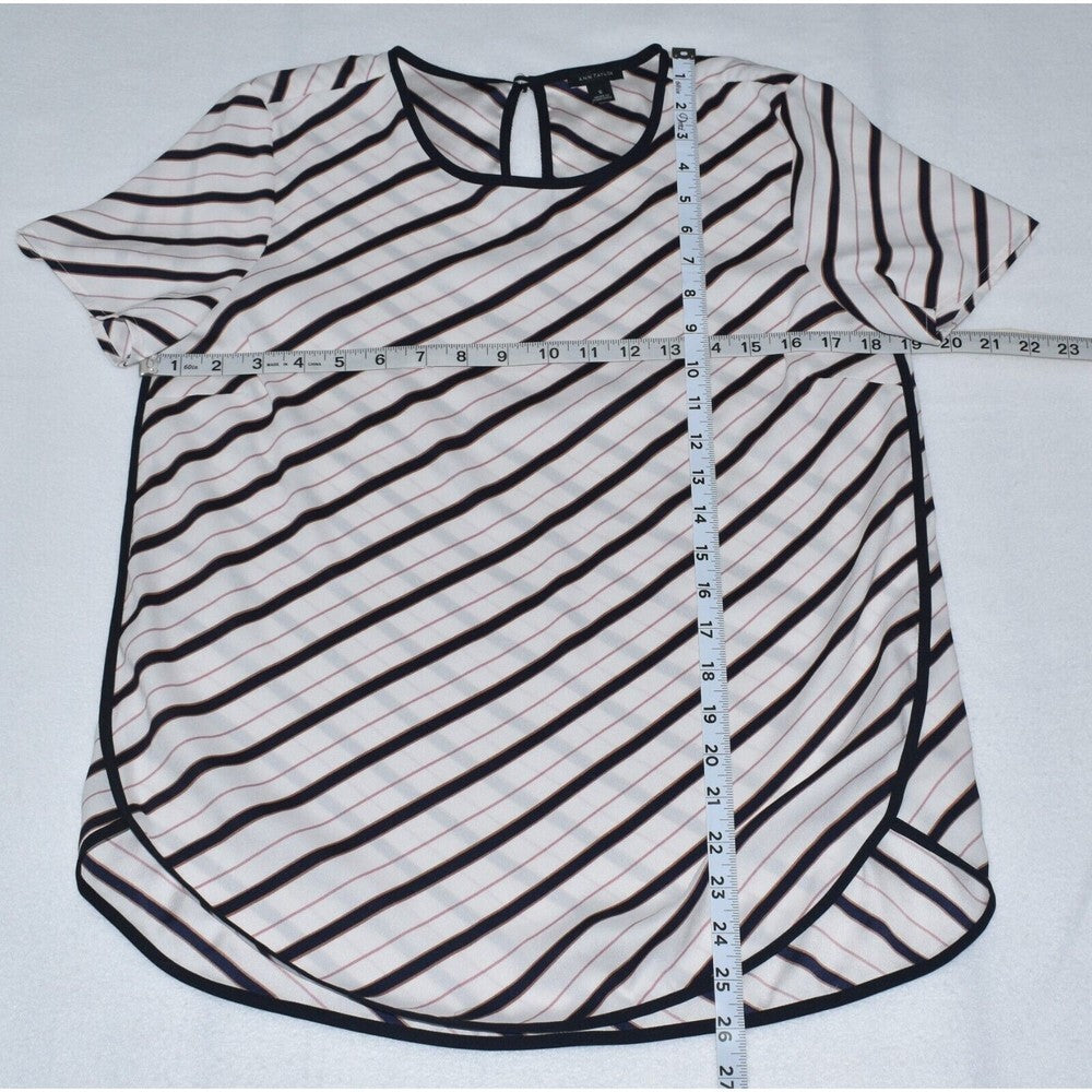 Ann Taylor Short Sleeve White Blouse and Black Stripes Size Small