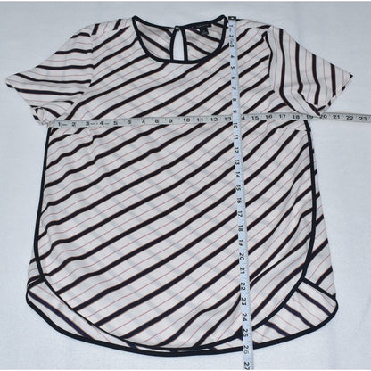 Ann Taylor Short Sleeve White Blouse and Black Stripes Size Small
