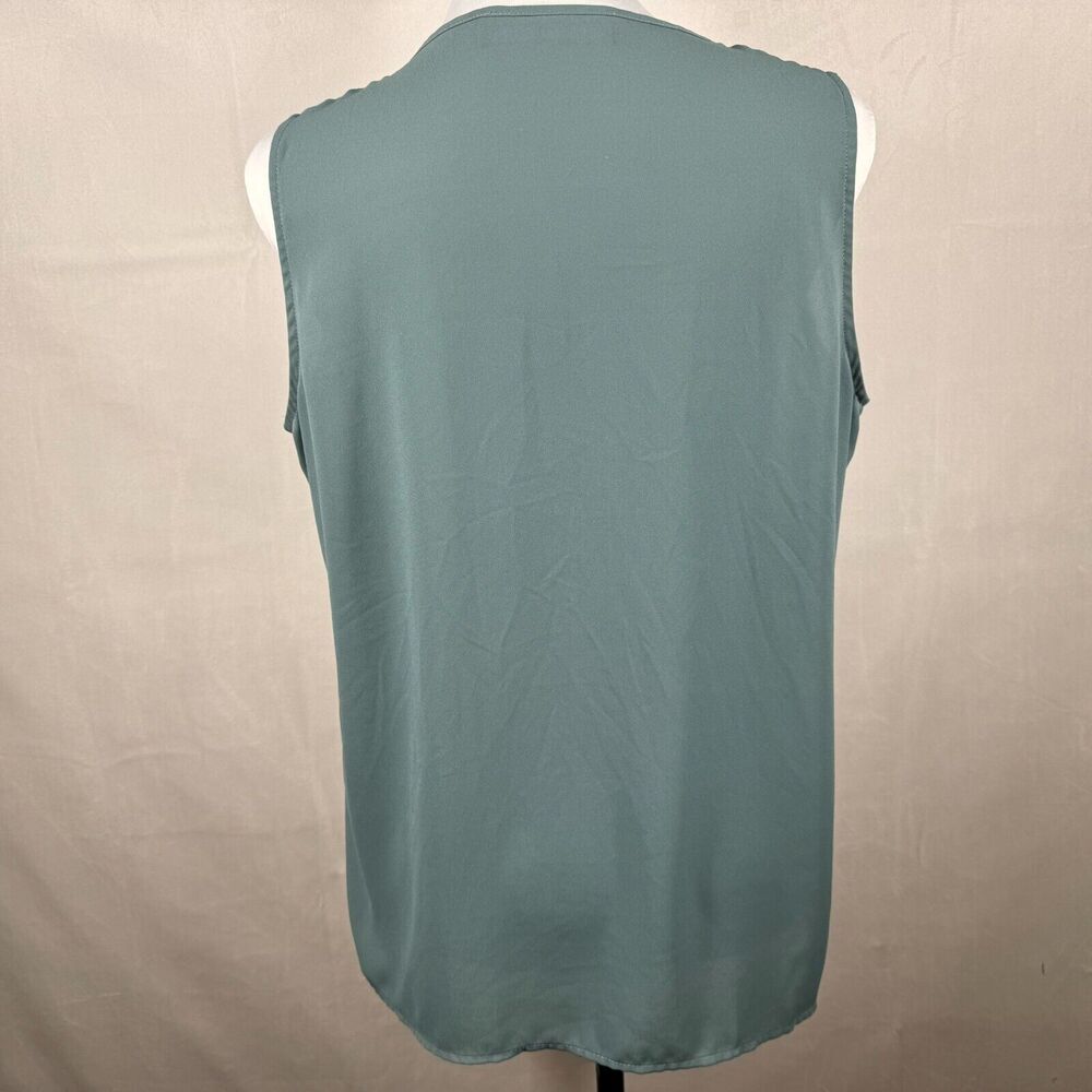 Karl Lagerfeld Blouse Sz M Sheer Green Round Neck Pleated Front Button down