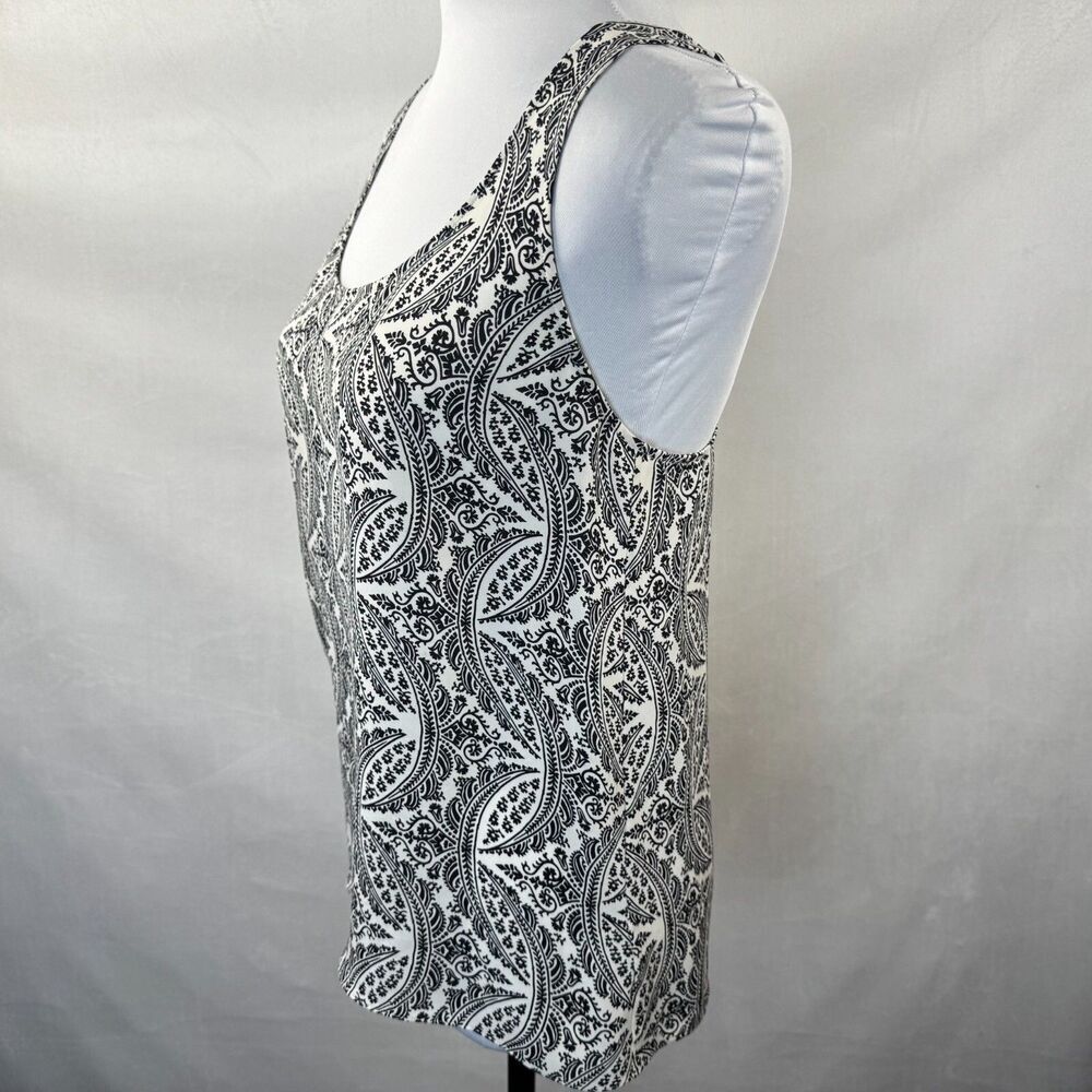 Theory Top Sz SP White Black Paisley Print Twisted Back Sleeveless