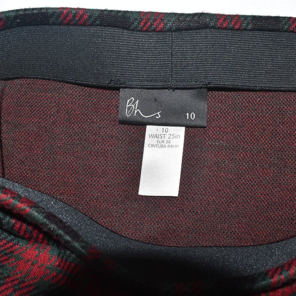 BHS Women’s Pencil Skirt Size 10 Red Green Black Plaid Check